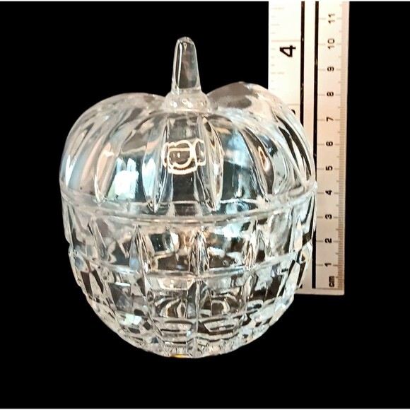 Clear Glass Pumpkin Jar Trinket Dish With Lid Fall Autumn Halloween 4" x 3.5" - Picture 5 of 6